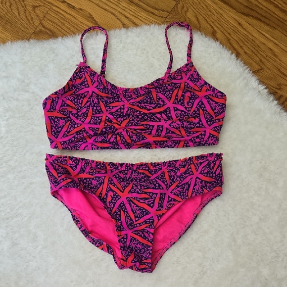 Lilly Pulitzer Pink/Navy Bikini Swimsuit, Girls 8, Great Condition - Picture 1 of 13